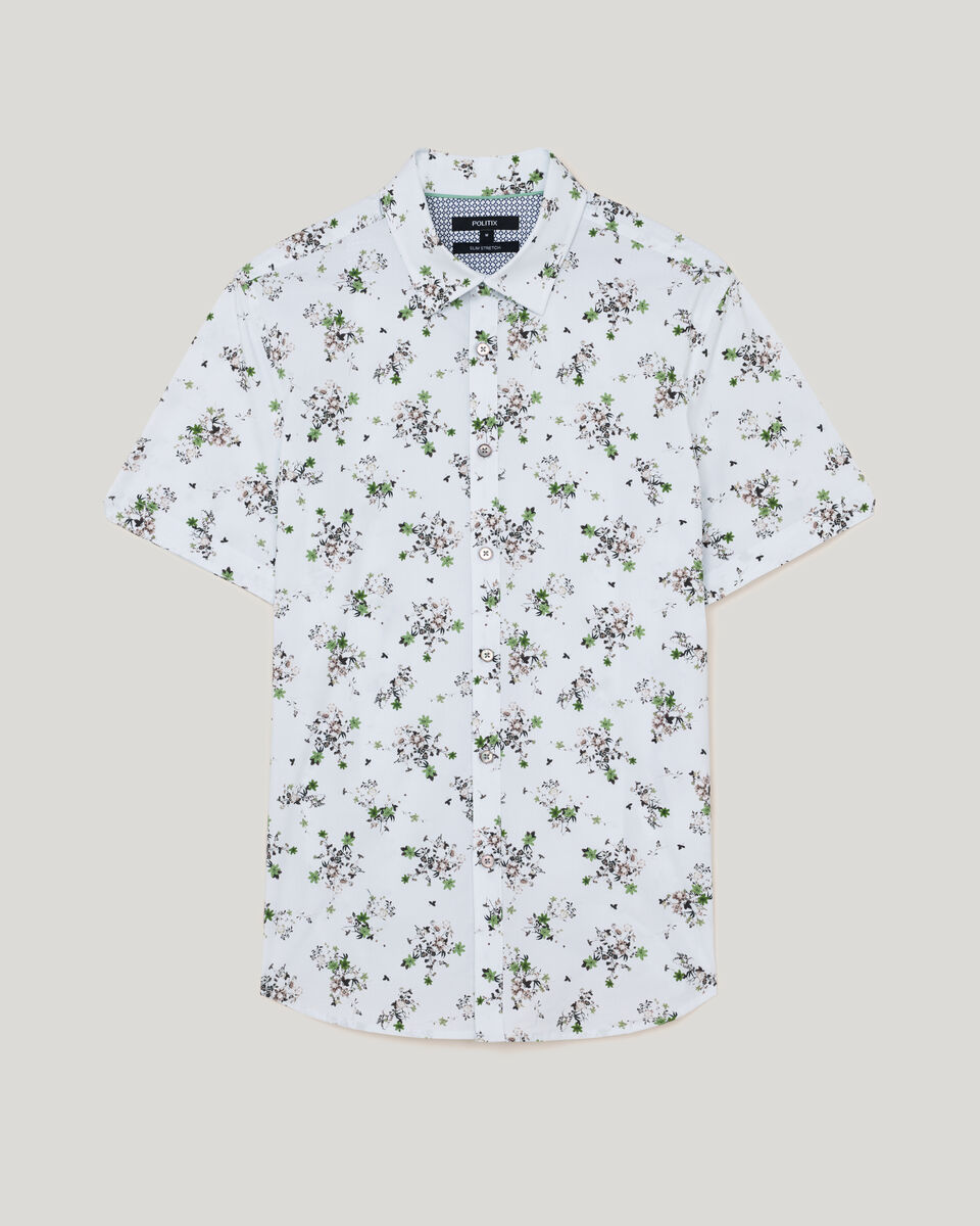 Bouquet Floral Short Sleeve Shirt, Khaki, hi-res